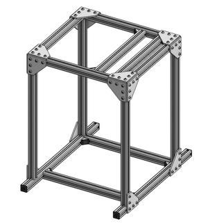 A 3D drawing of a metal frame like structure called a furnace carriage kit.